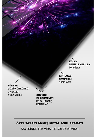 Mor Kutlama Dekoratif Cam Tablo