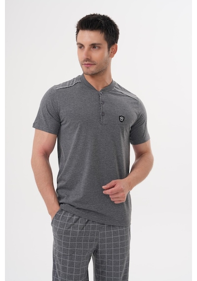 Mecit Pijama Mecit 2980 Füme Büyük Beden 3 Parça Erkek Şortlu Pijama Takımı Füme