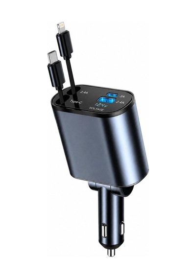 Embatech 66w Dahili Çekilebilir Kablolu Type-c + Lightning Hızlı Araç Çakmaklık Şarj Aleti