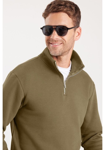Tudors Unisex Relax Fit Rahat Kesim Pamuklu İçi Polarlı Yarım Fermuarlı Haki Dik Yaka Sweatshirt-35162 Haki Tudors Unisex Relax Fit Rahat Kesim Pamuklu İçi Polarlı Yarım Fermuarlı Haki Dik Yaka Sweatshirt-35162 Haki