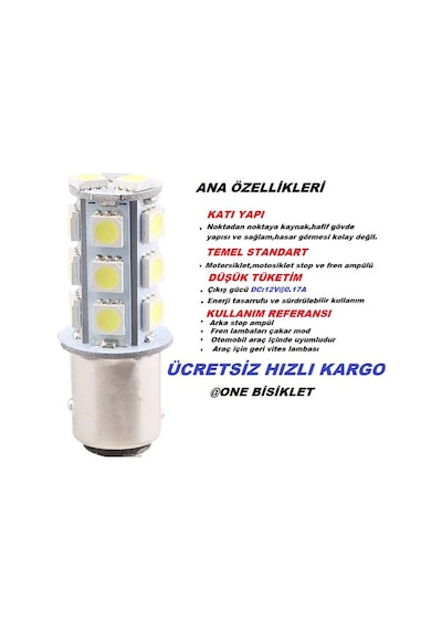 Çakar Ledli Stop Ampulü Çift-duy Fren Lambası 18 Led Şaşı Tırnak