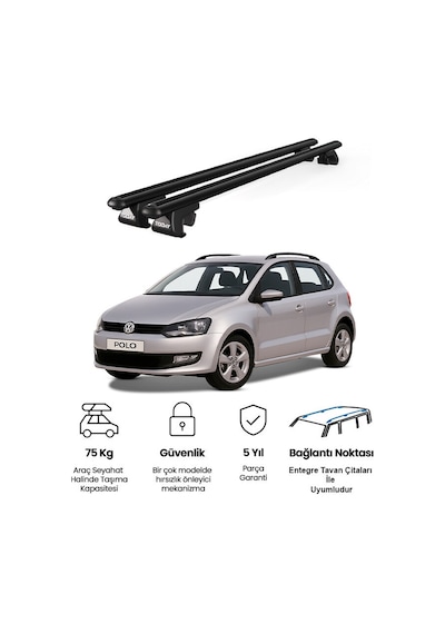 Venüs Volkswagen Polo 2009-2017 Uyumlu Siyah Ara Atkı Port Bagaj Tavan Barı