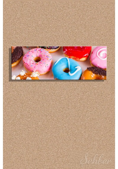 Pembe Ve Mavi Glazürlü Rengarenk Şekerlemelerle Süslenmiş Donutlar Yatay Kanvas Tablo 4043 Çok Renkli