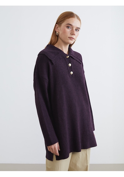 Lcw Modest Bordo Polo Yaka Kadın Triko Kazak