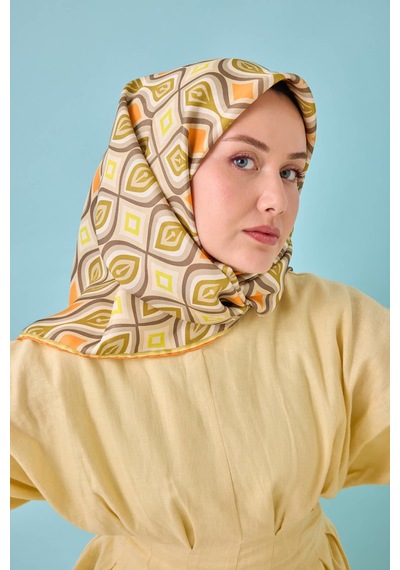 Silk Home Twill İpek Eşarp 11470-33 Küf Yeşili, Yağ Yeşili, Turuncu, Sarı