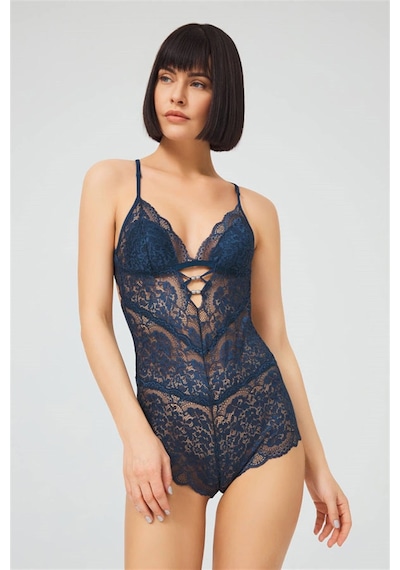Cottonhill Petrol Yeşili Çıtçıtlı Sırt Dekolte Kaplı Dantelli Kadın Bodysuit P.yeşili
