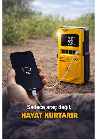 Taşınabilir Araç Akü Takviye Ve Hava Kompresörü 10000mah 150 Psı Jump Starter Powerbank Led