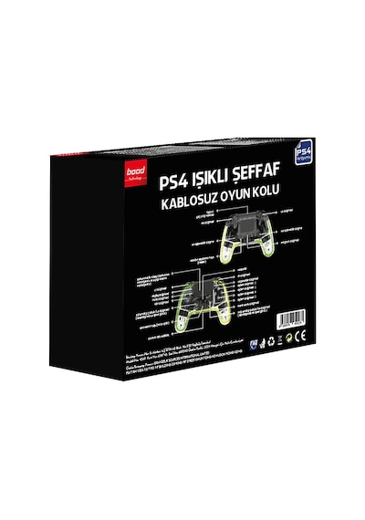 Bood Ps4 Işıklı Şeffaf Kablosuz Oyun Kolu
