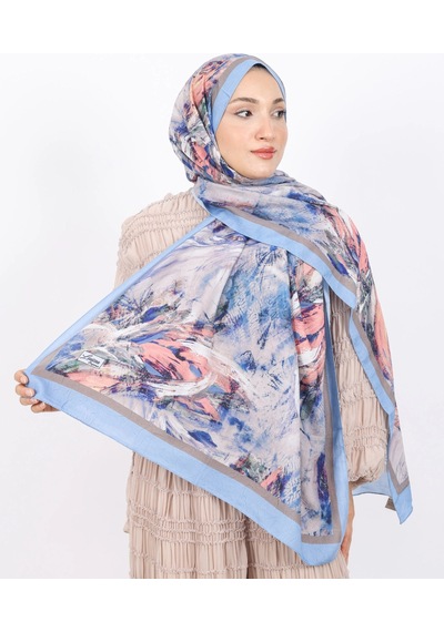 Luissa Bambu Kraş Şal Pastel Desen İndigo Mavi