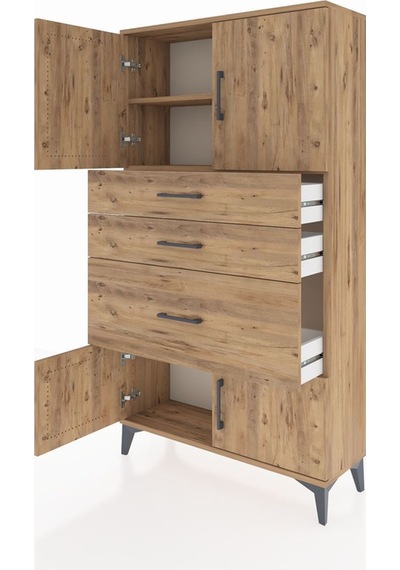 Arges Dolap 2 Raflı 3 Çekmeceli 4 Kapaklı 88x30x163 Çam-çam Atlas Çam