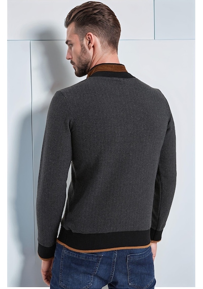 9039 Dewberry Erkek Sweatshırt-desenli Antrasit Desenli Antrasit