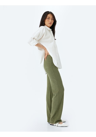 Koton Standart Bel Dokulu Bol Paça Pantolon Haki 5wak40104ek Haki
