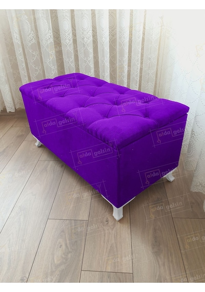 Sandıklı Kapitoneli Ayakucu Puf Bench 110 Cm Beyaz Ayak Eflatun