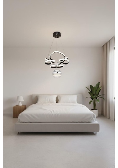 Helen Tek Toplu Modern Sarkıt Avize ,siyah Sarkıt Power Led Avize, 3 Renk Yanabilen Led Avize,