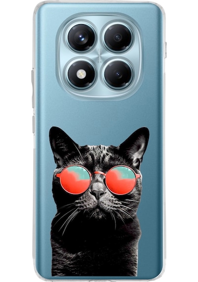 Xiaomi Redmi Note 14 Pro İle Uyumlu Kedi 3 Baskılı Kamera Korumalı Şeffaf Kılıf Şeffaf