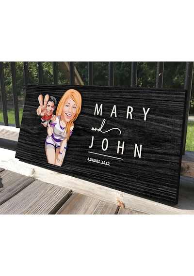 Bk Gift Kişiye Özel Sevgililer Karikatürlü Antik Siyah Ebony Ahşap Tabela-30, Dekoratif Tabela, Rustik Ev Dekorasyonu, Duvar Dekoru