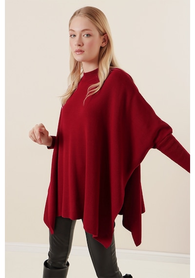 Bigdart 15783 Yırtmaçlı Panço Kazak - Bordo 001