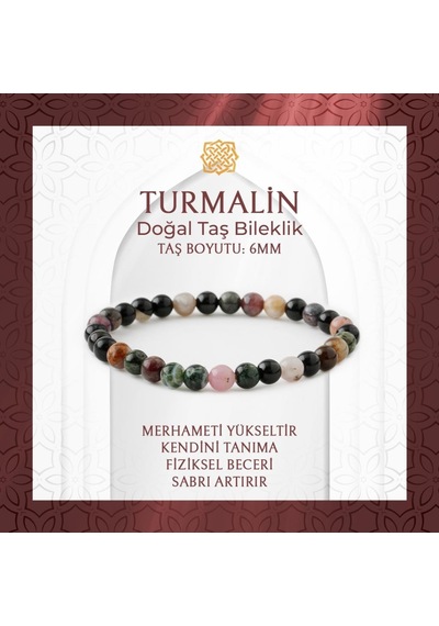 Saff Doğaltaş Renkli Turmalin 6 MM Doğal Taş Bileklik Çok Renkli