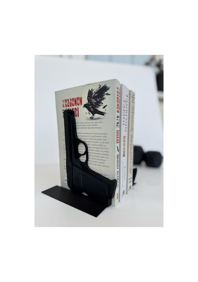 Pistol Silah Tasarım Kitap Tutucu İkili Siyah Kitaplık Aksesuarı