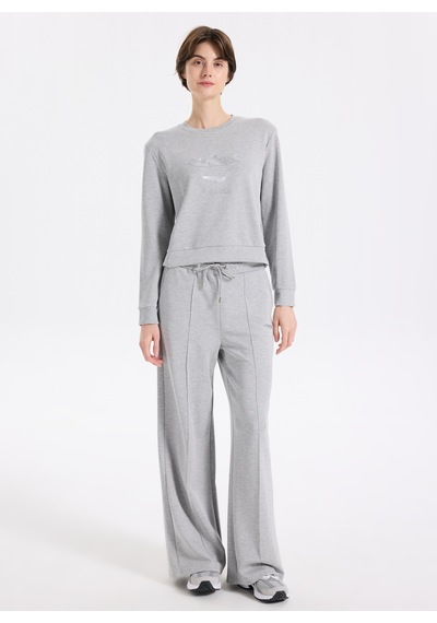 Discovery Expedition Gri Kadın Relaxed Baskılı Sweatshirt D5wl-swt3615 Gri Melanj