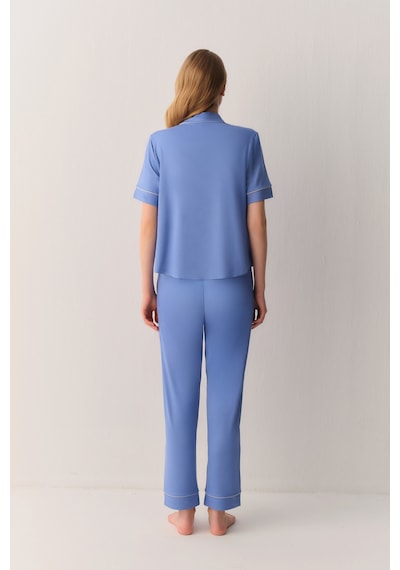 Suwen Misty Gömlek Yaka Pijama Takımı Sh26629660b1414 Mavi