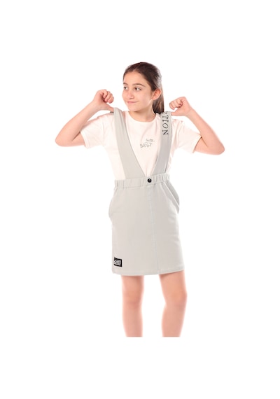 Toontoy Kız Çocuk Bisiklet Yaka Basic T-shirt Ve Askılı Cepli Nakış Baskılı Salopet Elbise - 2'li Takım Yeşil Toontoy Kız Çocuk Bisiklet Yaka Basic T-shirt Ve Askılı Cepli Nakış Baskılı Salopet Elbise - 2'li Takım Yeşil