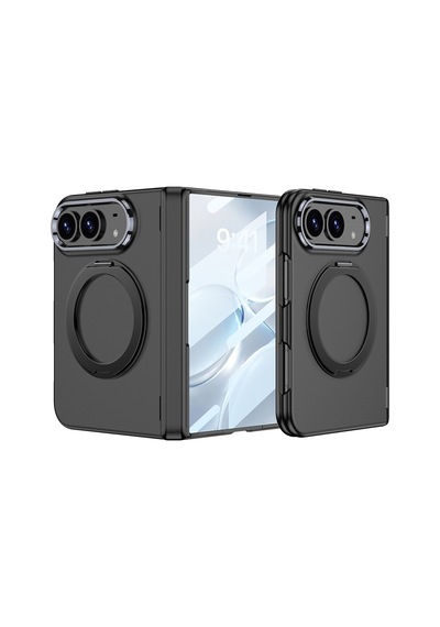 Apple Uyumlu iPhone Duo Kılıf M-safe Şarj Özellikli 360 Ring Standlı Sert Pc Kapak Kpt-07 Siyah