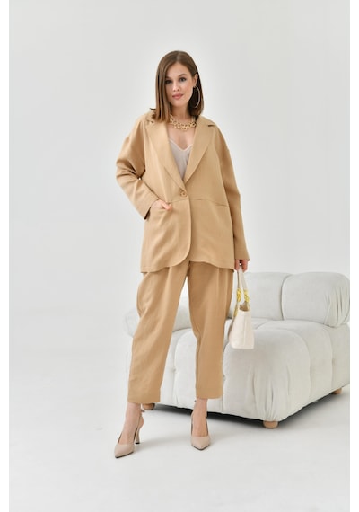 Ftz Women Kadın Keten Ceketli Takım Beige 30777-beige Bej
