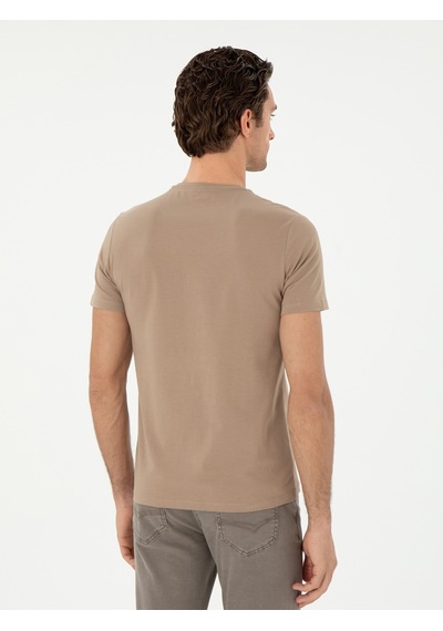 Vizon Slim Fit Bisiklet Yaka Merserize Basic T-shirt Kahverengi