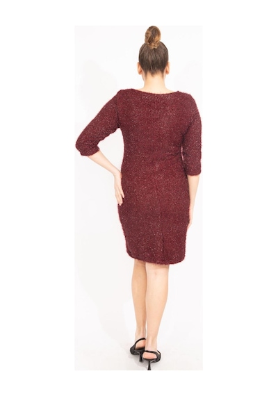 Şans Kadın Bordo Simli Buklet Kumaş Astarlı Elbise 65n35530-bordo Bordo
