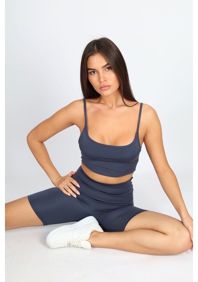 Soft&Basic Crop Fit Indıgo Askılı Spor Bra Mavi