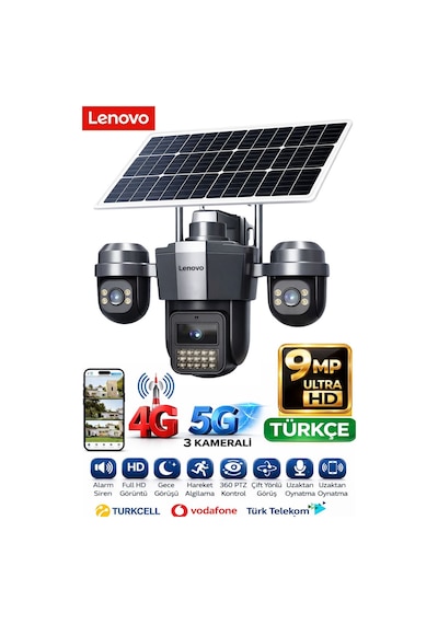 W11c-z 3 Lensli 4g Sım Kartlı 360 Ptz Solar Güvenlik Kamerası Güneş Panelli Gece Görüşlü Dış Mekan