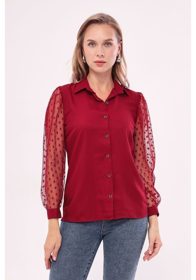 Armonika Kadın Bordo Kolları Tül Gömlek Arm-20k001068