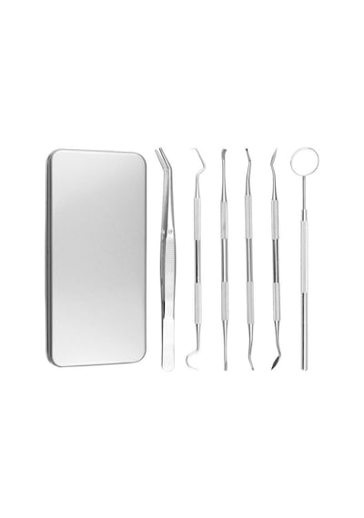 Valkyrie 6 Adet Metal Kutulu Paslanmaz Çelik Diş Tartar Dil Temizleme Dental Ağız Bakım Seti