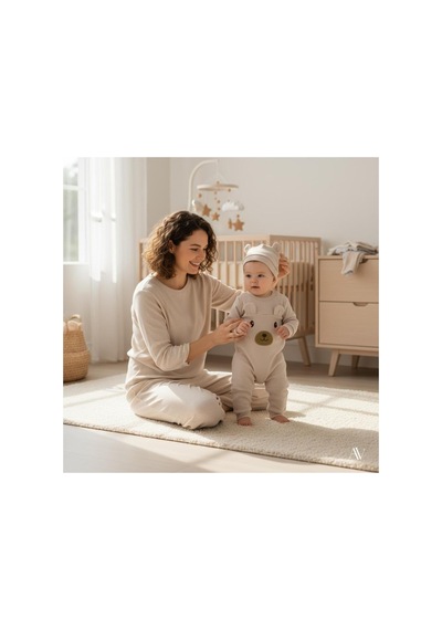 Altıntaş Baby Kulaklı Ayıcık Nakışlı Bereli Erkek Bebek Fitilli Tulum Krem Krem