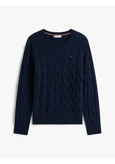 Tommy Hilfiger Soft Wool Cable C-nk Ls Swt Kadın Mavi Kazak - Ww0ww43586 Mavi