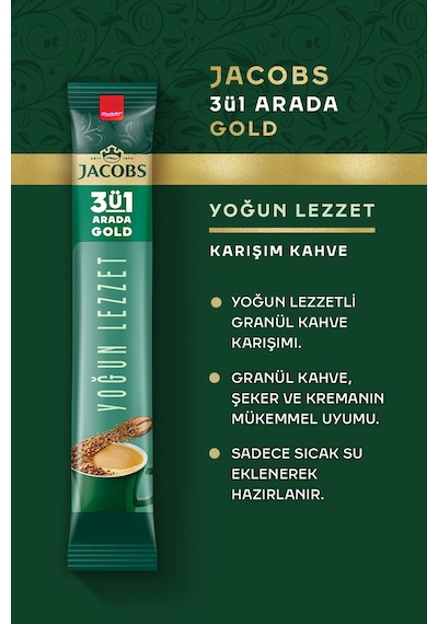 Jacobs 3'ü 1 Arada Gold Yoğun Lezzet Karışım Kahve 40 x 18 G