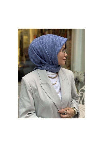 Aker Elegance Monogram Eşarp Mavi - 922 Mavi - 922