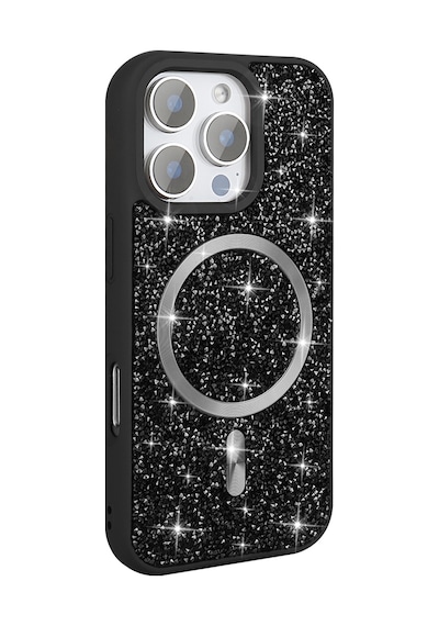 Zore Apple Uyumlu iPhone 16 Pro Max Kılıf Pırlanta Tasarımlı Magsafe Şarj Özellikli Mozaik Sil Siyah