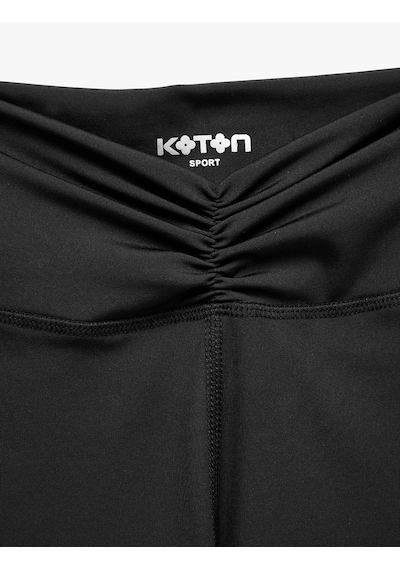 Koton Slim Fit Büzgü Detaylı Yüksek Bel Spor Biker Tayt Siyah 7wak40138nk