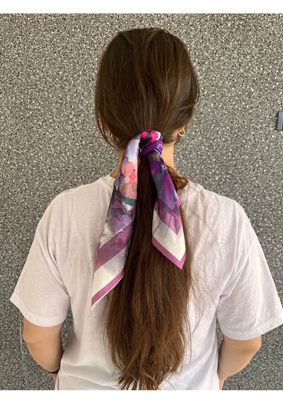 Şifon Saten Fular Desenli Fular Bandana Aksesuar Renk