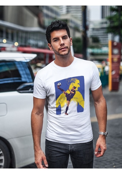 Noıssey Mavi Zlatan Ibrahimoviç Efsane Futbollcu Tasarımı Baskılı T-shirt Pnrmtshrt02742 Beyaz