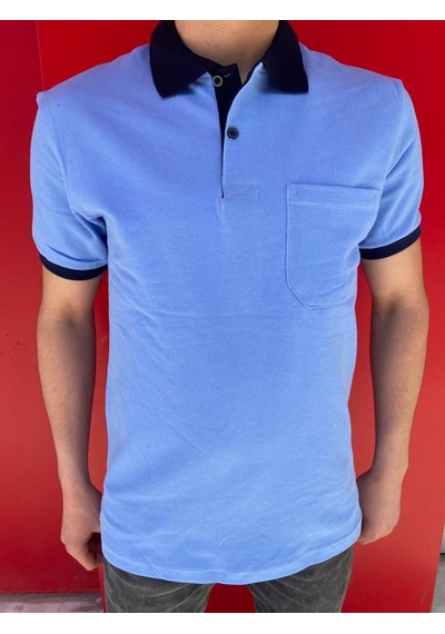 Polo Yaka İki Renk Mavi- Lacivert Tshirt Lakos Kumaş