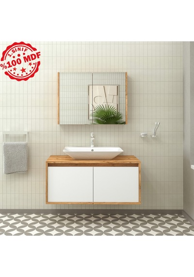 Banos Roomart Ayaksız 2 Kapaklı Lavabolu Ahşap-Mat Beyaz Mdf 1... Beyaz