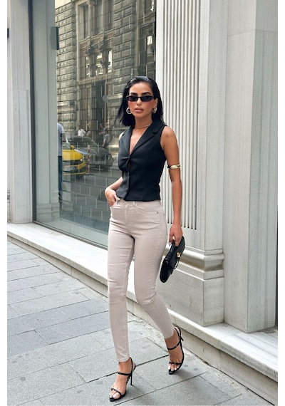 HLT Jeans Kadın Krem Süper Skinny Fit Yüksek Bel Likralı Esnek Jean Kot Pantolon Jennie-2003