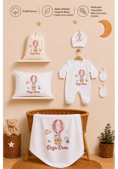 Pia Baby Kız Bebek İsimli %100 Pamuk Hastane Çıkışı 6 Parça Tulum Şapka Eldiven Hediye Seti 2062tybk0x Krem