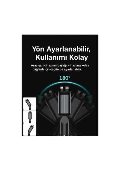 Nivego 66w Araç Çakmaklık Şarj Aleti Rgb Led Işıklı Tavan Aydınlatmalı 4 In1 Çift Kablolu Hızlı Şarj 3.4a
