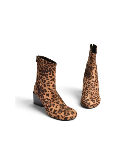 Fox Shoes Z920234002 Leopar Süet Kalın Topuklu Kadın Bot Kahverengi