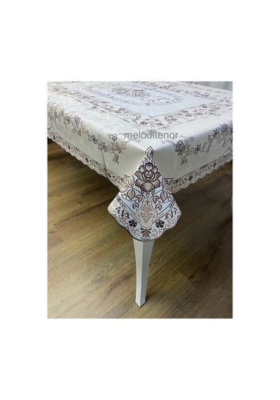 Astarlı Kenarlı Kilim Pano Desen Kaymaz Dikdörtgen Pvc Muşamba Masa Örtüsü 120 X 155 Cm Kahverengi