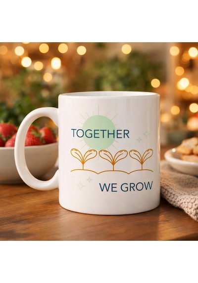 Together We Grow Tasarımlı Porselen Kupa Model 38 Sevgi Temalı Özel Hediye Kupası Düz Renkli